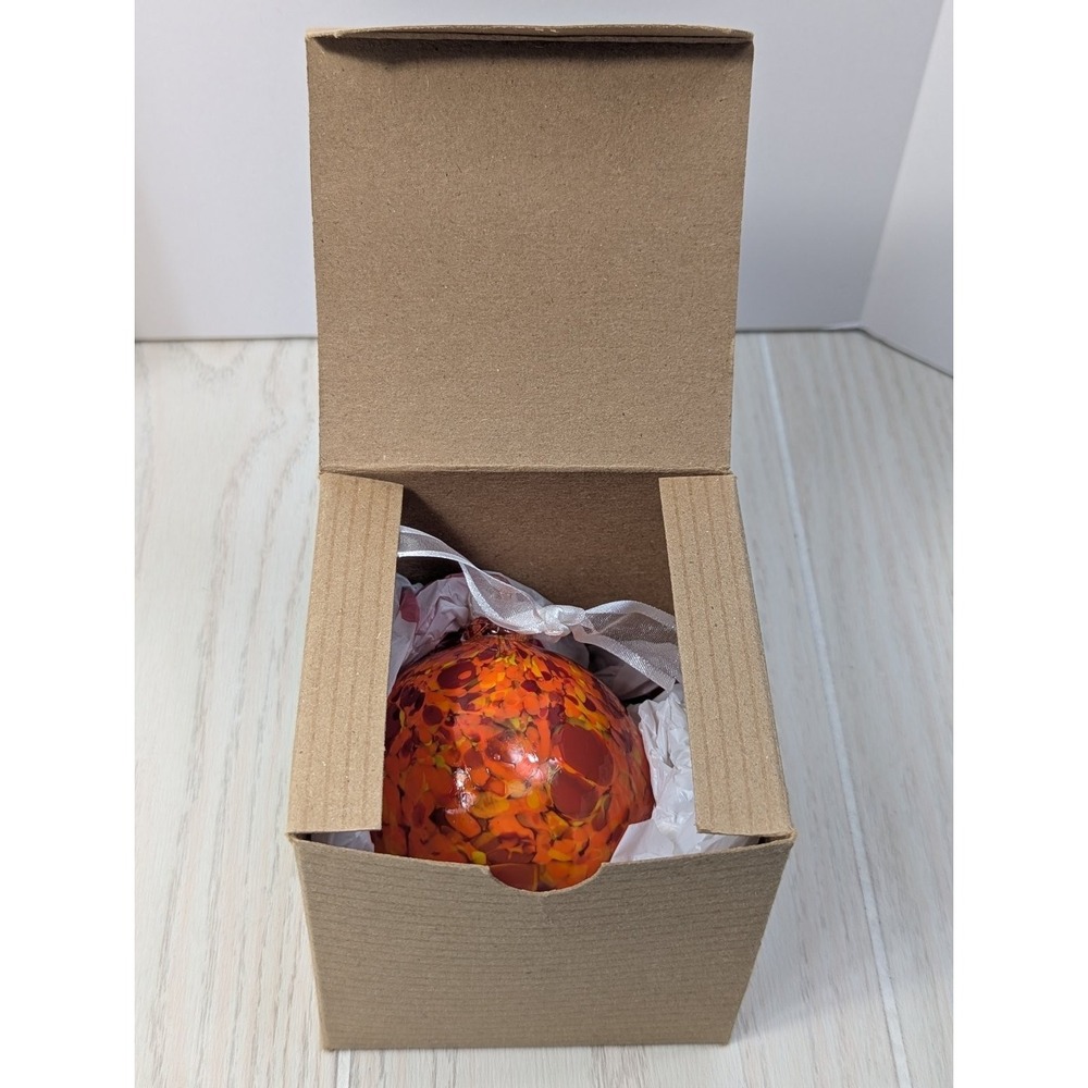 Conway Glass Hand Blown Orange Red Glass Ball Ornament - Picture 7 of 12